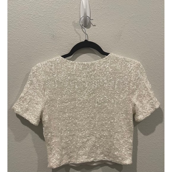 AQUA Antique White Sequin Crop Top - Picture 3 of 3